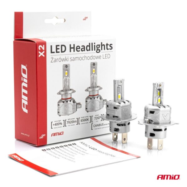 Λάμπες H4 10-16V 72W 6.500K 7920lm Led Can-bus (ανεμιστηράκι) X2 series Amio - Image 5