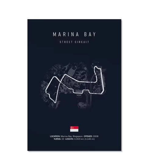 Αφίσα διακοσμητική Formula 1 Marina Bay Singapore 30x40cm με νυχτερινή πίστα F1
